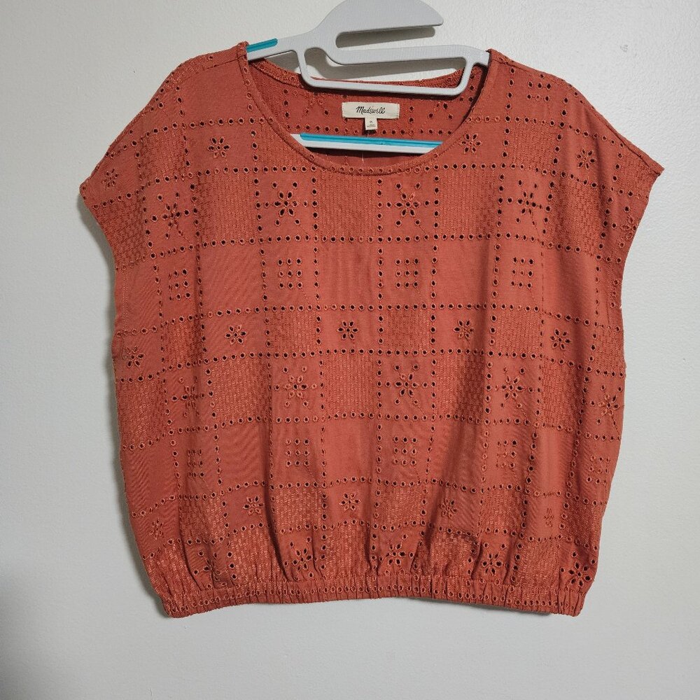 Madewell Eyelet Embroidered Checkerboard Top Medium